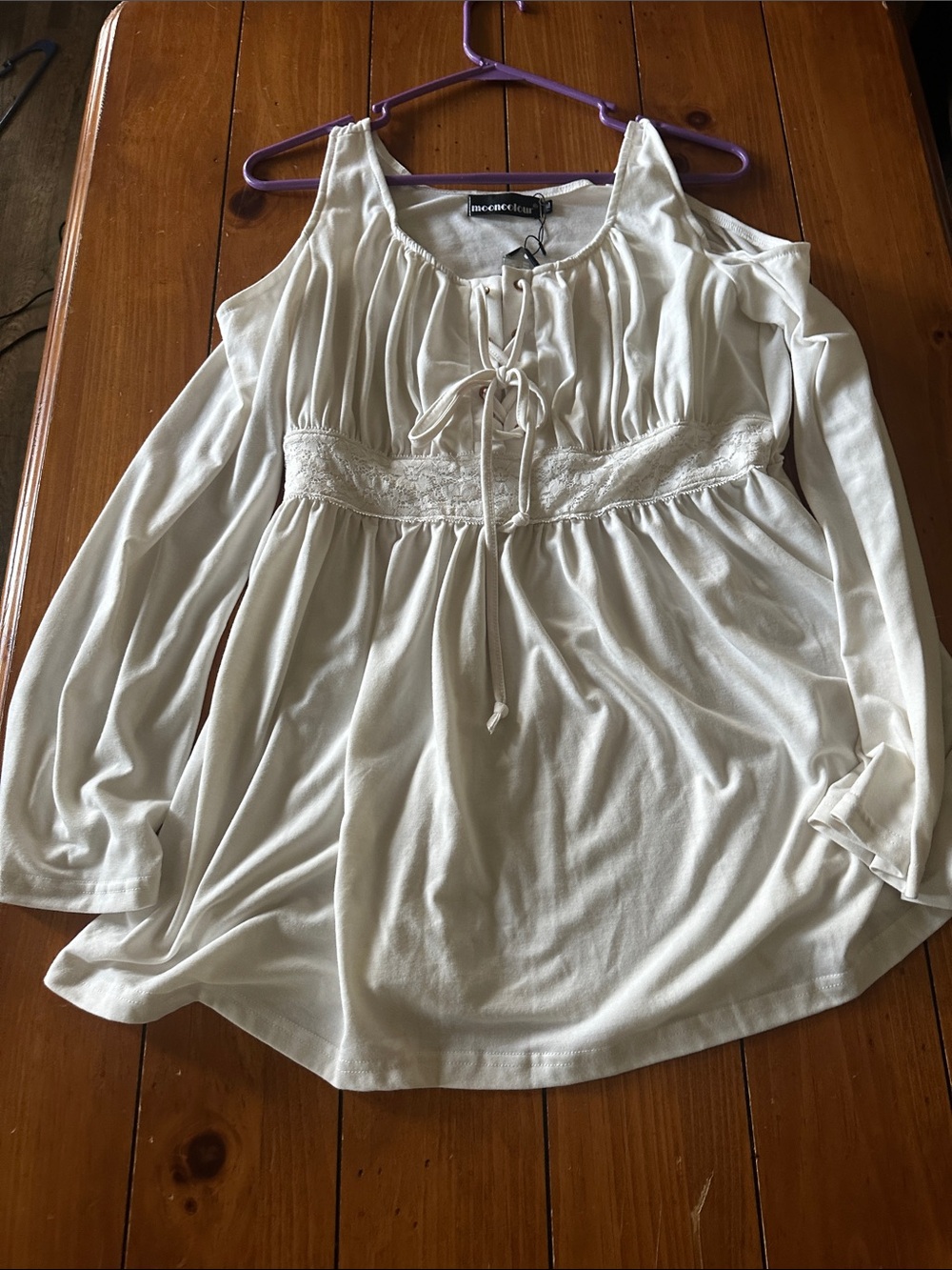 Cold-Shoulder Lace-Trim Peasant Blouse - Ivory